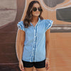 Chic Single-Row Buckle Shirt in Solid Color - Short Sleeve Top - Women's Fashion Trend - Available in Multiple Colors - Casual Stylish Wear