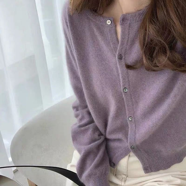 Stylish Thickened Velvet Cardigan - Women's Short Raccoon Wool Sweater