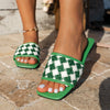 Stylish Plaid Beach Sandals with PU Leather Lining in Green, Apricot, and Black - Size 36-43 - Women's Casual Footwear