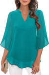 Radiant Petal-Sleeve Chiffon Top in Vibrant Colors. Women's Loose Fit V-neck for Casual to Semi-Formal Wear. Top features 3D Effect Pattern.