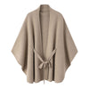 Elegant Cashmere Lace-Up Cloak Sweater in Camel and Black, V-Neck, Batwing Sleeves. Premium Quality, Free Size Fit.