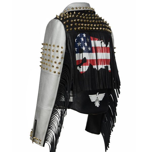 Women's Edgy Graffiti Leather Jacket with Punk Style, PU Leather, Screen-Printed Art | Asian Sizes, Color Variation | Regular Fit, Unique Design