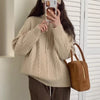 Women's Cable-Knit Half-Zip Pullover Sweater in Milky White