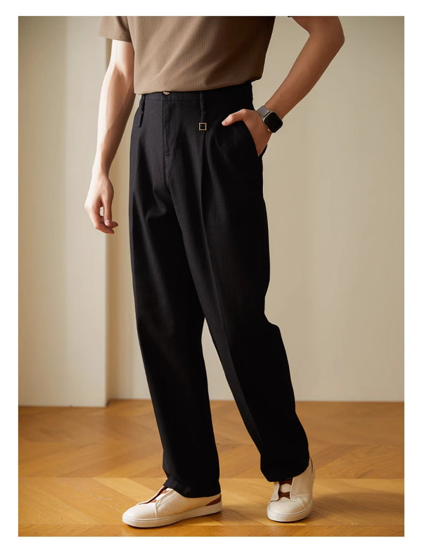 Men's Casual Retro Trousers in Black, Apricot, American Coffee - Cotton Blend with Elastic Waist - Various Sizes Available