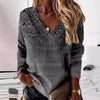 Chic Retro V-Neck Women's Long-Sleeve T-shirt in 3D Prints, Vintage Styling, Plus Size, Multi-Color Options