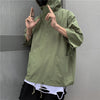 Stylish Loose Half-Sleeve Men's Hooded T-shirt in Black - Polyester Fashion with Half-Sleeves and Hood - Sizes S to 3XL - Street Style.