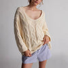 Women's Apricot Twist V-Neck Pullover Sweater - Cozy Knitwear for Winter Fashion