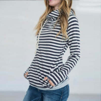 Trendy Shiying Striped Hooded Sweater - Women's Fashion, Striped and Red, Polyester, Long Sleeve, Autumn Winter Style