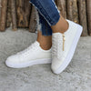 Chic Large Size Flat Sneaker in Bold Black or Elegant White - Breathable Cotton Lining, Round Toe, Synthetic Leather, Side Zipper - Fashion Statement.