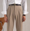 Classic High-Waist Polyester Suit Trousers in Khaki - Men's Fashion Ensemble