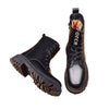 Women's Black Fleece-Lined Martin Boots, Mid-Calf Length with Waterproof Platform