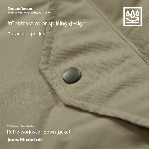 Men's Retro Workwear Down Jacket with White Duck Down Fill, Hooded Style - Warm and Stylish Winter Coat.