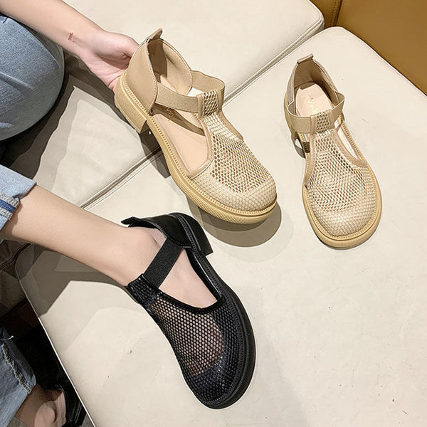Elegant Women's Mary Jane Mesh Sandals in Black ; Apricot