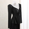 Elegant Chinese Knit V-Neck Drawstring Top in Brown, Dark Gray, Beige - Slim Fit Style. Chic & comfy Asian-inspired women's fashion.