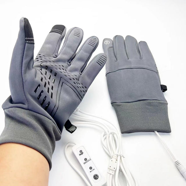 USB Electric Heating Gloves for Cycling - Waterproof, Windproof, Touchscreen Compatible - Choose Black or Gray - Non-Slip, Warmth (125 characters)