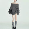 Chic Off-Shoulder Turtleneck Sweater in Soft Gray Polyester Blend - Cozy winter pullover with trendy design for women - Fashionable and comfortable option.