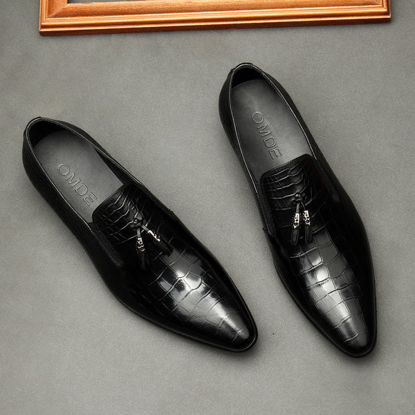 Men's Elegant Leather Business Dress Shoes - Black/Brown Pointed Toe Oxfords, Sizes 37-45