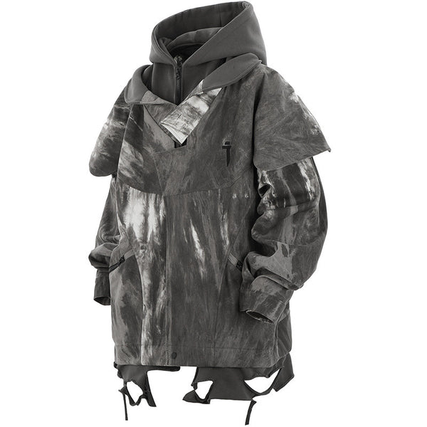 Stylish Men's Hooded Jacket - Loose Fit, Black/Mixed Gray