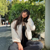 Women's Chic Bow Tie-Front Top in Milky White - Round Neck and Long Sleeves - Casual and Stylish - Polyester - Sizes S, M, L