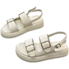 Women's Chic Summer Platform Sandals with Metallic Square Buckle in Black and Creamy-White, Sizes 35-40