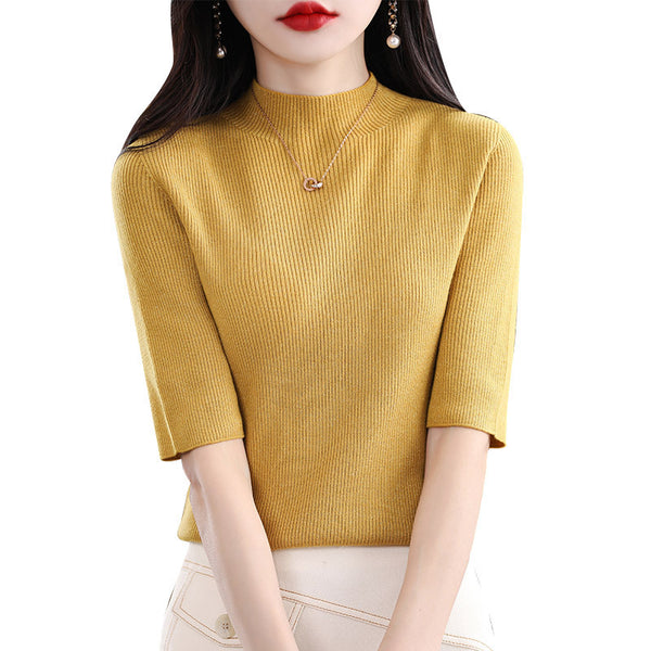 Half-Sleeve Turtleneck Women's Sweater for Spring, Fashionable Pullover in Vibrant Colors & Sizes