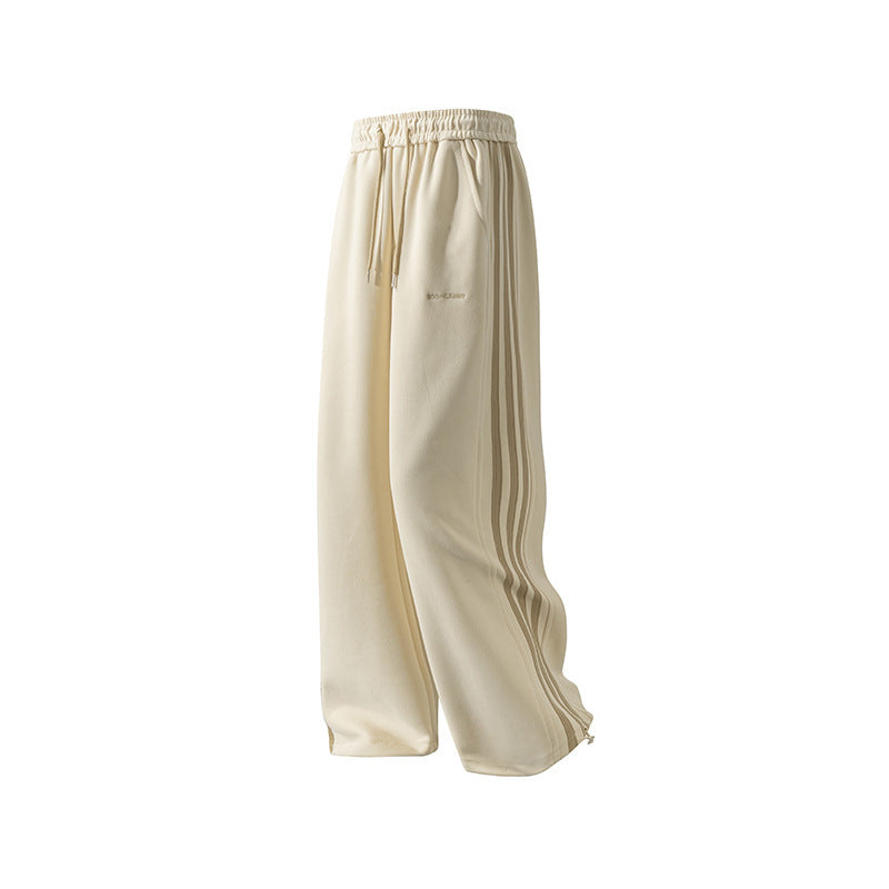 Sporty Hip Hop Inspired Men's Striped Loose Pants - Black, Green, Khaki, Cotton Trousers, Street Style, Straight Fit