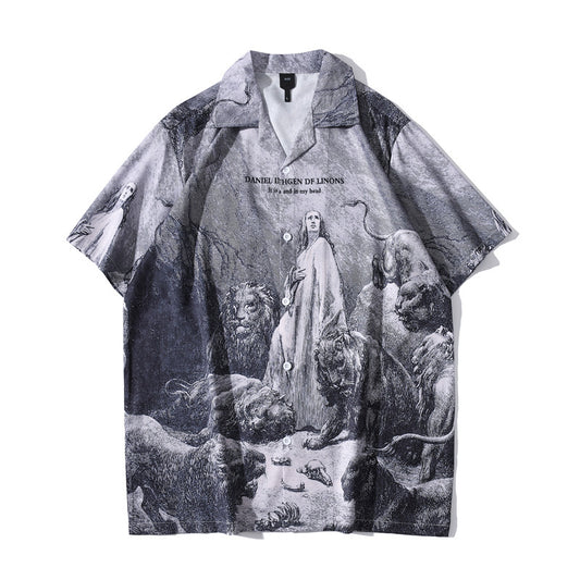 Japanese Short-sleeved Men's Retro Ruan Shuai Seaside Flower Shirt