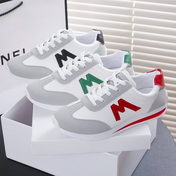 Stylish Women's Korean Leather Running Shoes - Red & Green Options