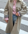 Women's Khaki Polo Trench Coat, Single-breasted Stylish Design, Quality Polyester, Long Sleeve Winter Jacket.