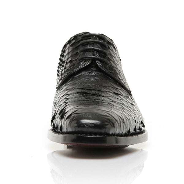 Men's Python Leather Business Shoes - Goodyear Welted, Black Design, Comfortable Fit, Handcrafted Style