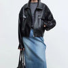 Vintage Sheepskin Casual Short Jacket for Women in Black - Retro Style for Women's Winter Fashion - Loose Fit Sheepskin Jacket - Available Sizes S to XL