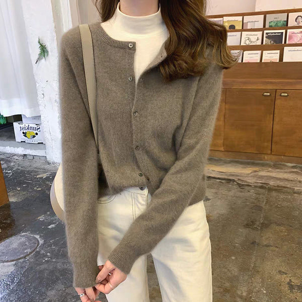 Stylish Thickened Velvet Cardigan - Women's Short Raccoon Wool Sweater
