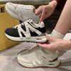 Retro-Style Dad Sneakers in Milky White, Black, or Gray - Comfortable and Stylish Women's Shoes with Breathable Mesh Lining.