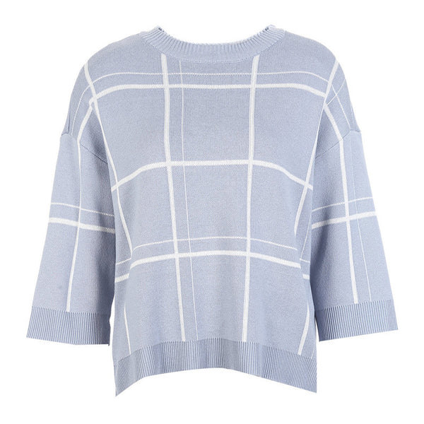 Chic Pullover Sweater with Check Pattern and Raglan Sleeves