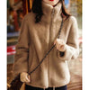Women's Thermal Turtleneck Cardigan in White, Light Green, and Khaki - Plus Size Fleece Winter Coat - Commuter Style Fashion.
