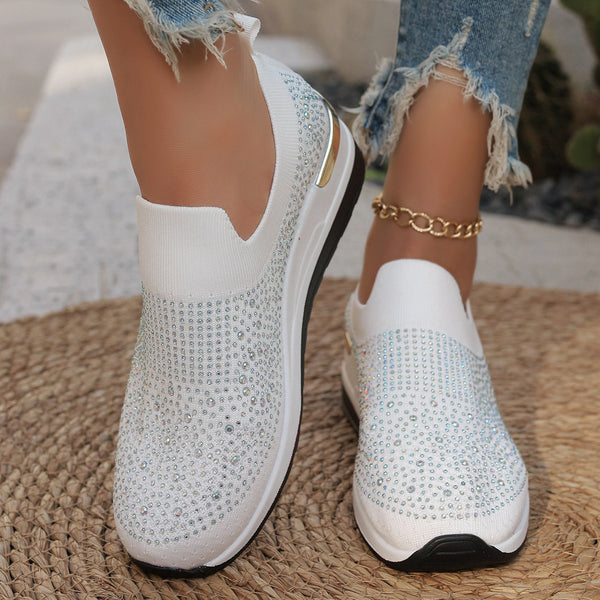 Women's Lightweight Breathable Mesh Slip-on Sneakers in Multiple Colors with Rhinestones, Sizes 37-44