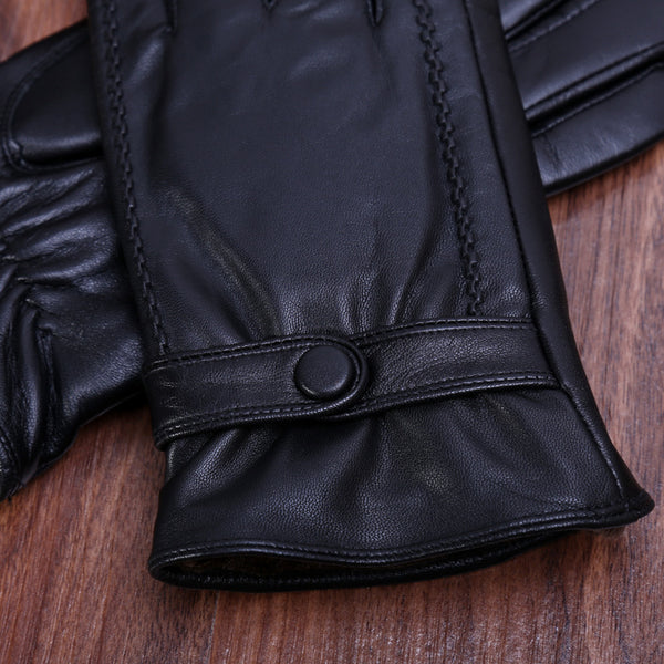Men's Premium Goatskin Leather Winter Gloves with Warm Flock Lining - Sizes M L XL