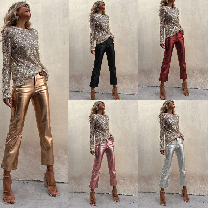 Slim-fit Slimming Nightclub Bright Casual Cropped Pants