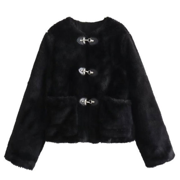 Women's Plush Zippered Winter Coat in European & American Styles