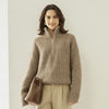 Luxurious Five-Strand Cashmere Sweater in Camel with Stand Collar
