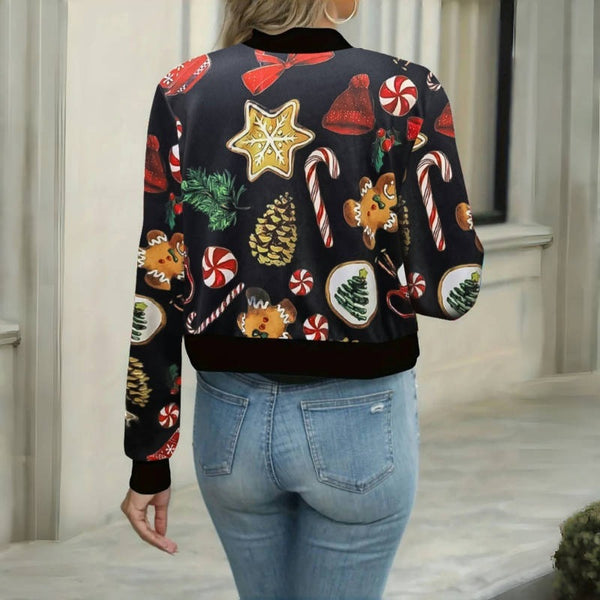 Festive 3D-Printed Women's Short Casual Jacket - Colorful Holiday Outerwear