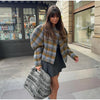 Chic Checkered Color Contrast Women's Coat with Button Detail