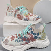 Lightweight Floral Printed Flyknit Running Shoes in Wine Red, Pink, Multicolor - Women's Sprinting Shoes with Flat Heel & Rubber Sole