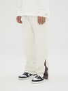 Stylish Leather & Twill Cargo Trousers in White and Black - Men's Fashion