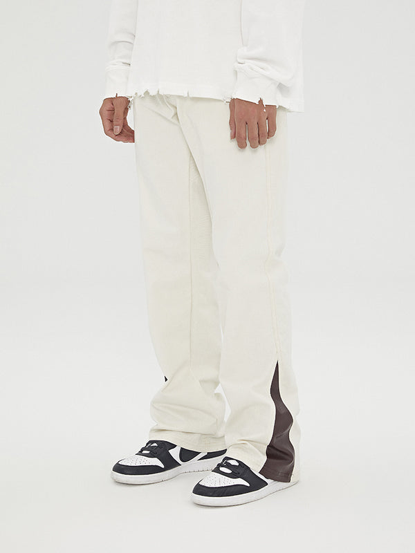 Stylish Leather & Twill Cargo Trousers in White and Black - Men's Fashion