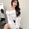 Flirty Off-Shoulder Chiffon Top in Lantern Sleeve Style - Multiple Colors - Women's Fashion