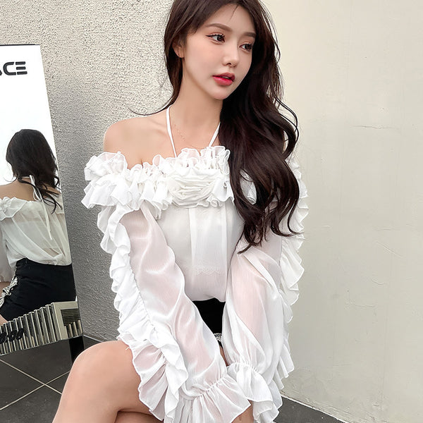 Flirty Off-Shoulder Chiffon Top in Lantern Sleeve Style - Multiple Colors - Women's Fashion