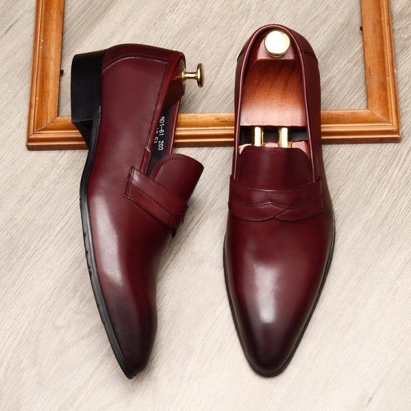 Classy European Leather Loafers for Men in Black, Brown & Wine Red - Pointed Toe, Breathable & Wear-Resistant Sizes 36-45