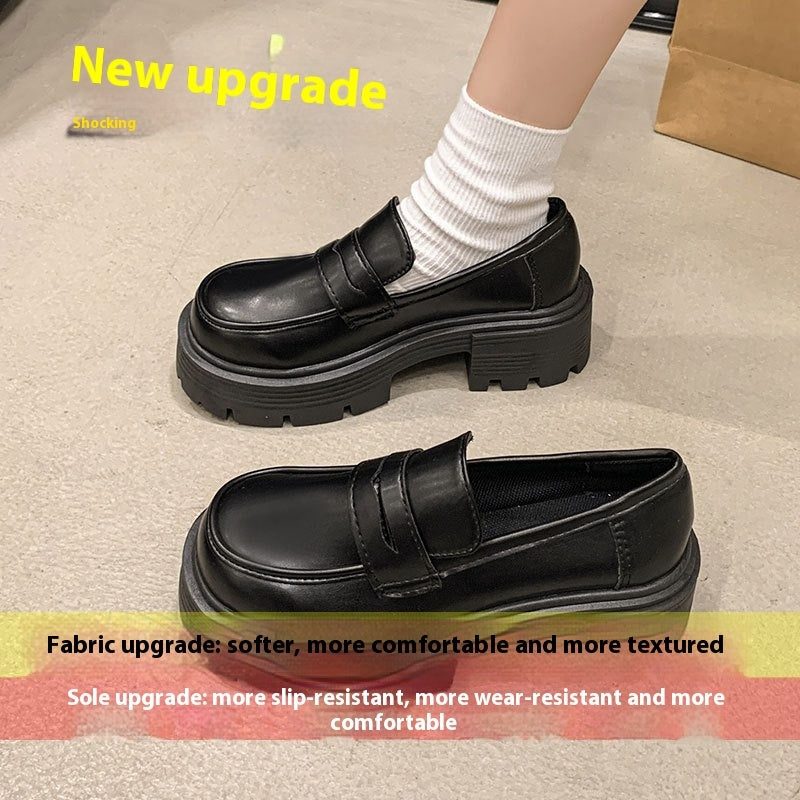 Autumn New Slip-on Round Head Thick Bottom Heightened Single Layer Shoes