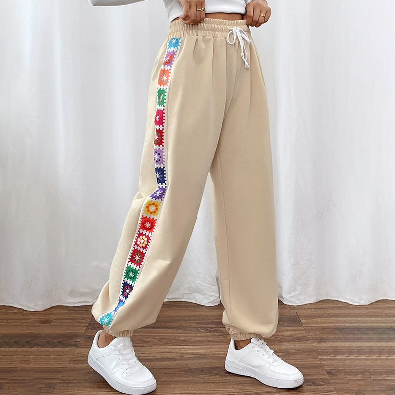 Women's Loose Color Stripes Stitching Sweatpants